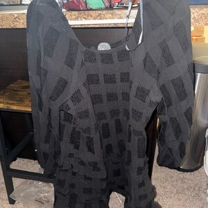 Black Textured Long Sleeve Dress